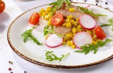 cod fillet with corn - one of the dishes of the Mediterranean diet